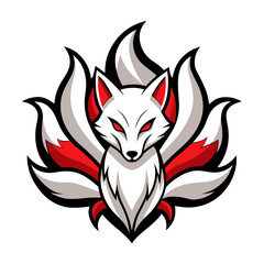 Tribal wolf tattoo art, a black silhouette vector illustration of a red and white animal design, an icon of wild beauty