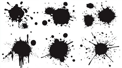 Vector Collection of Grunge Blots, Ink Splashes, and Paint Drips: Black and White Artistic Elements for Creative Designs
