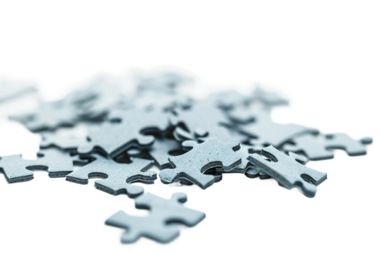 Jigsaw Puzzle Pieces Scattered Around Isolated Transparent