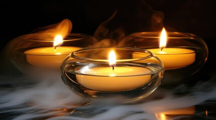 Tranquil Glow of Floating Candles in Water