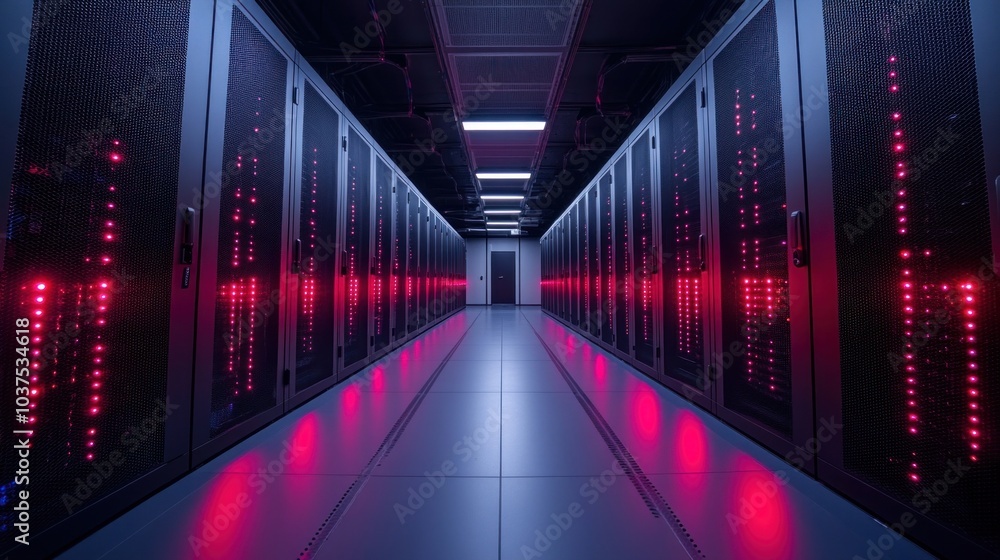 Poster servers and cloud infrastructure in a data center, showcasing the backbone of modern digitalization 