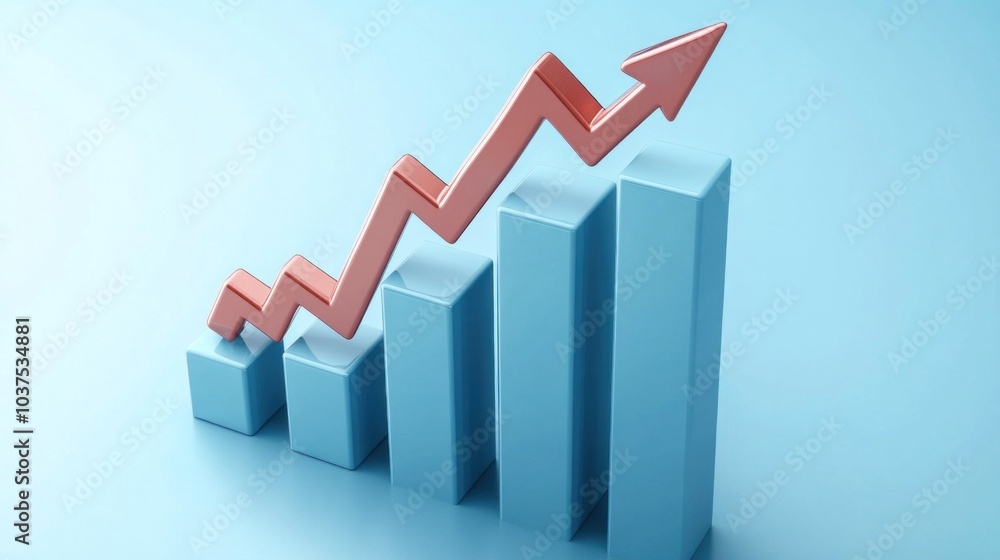 Aufkleber a bar graph illustrates a steady upward trend with increasing values represented by blue bars and a 