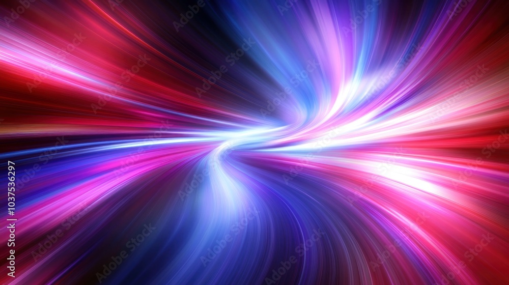 Poster bright dynamic light trails merge in an abstract swirl, showcasing vibrant reds, blues, and purples 