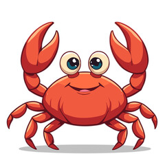 Fototapeta premium Cute smiling red crab with big eyes, vector illustration, seafood mascot concept