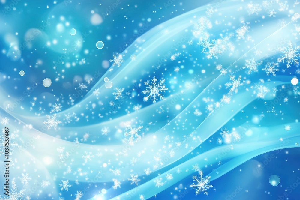 Aufkleber delicate snowflakes shimmer and float through a tranquil blue space, evoking a serene winter atmosph