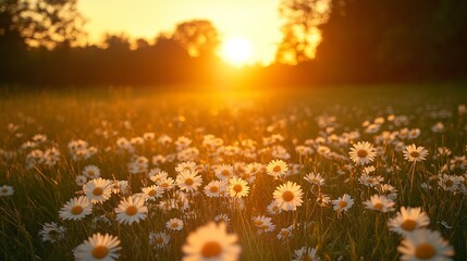 Sunlit daisy field