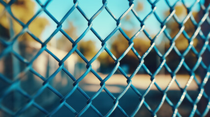 Naklejka premium Close-up of chain link fence with blurred background in daylight