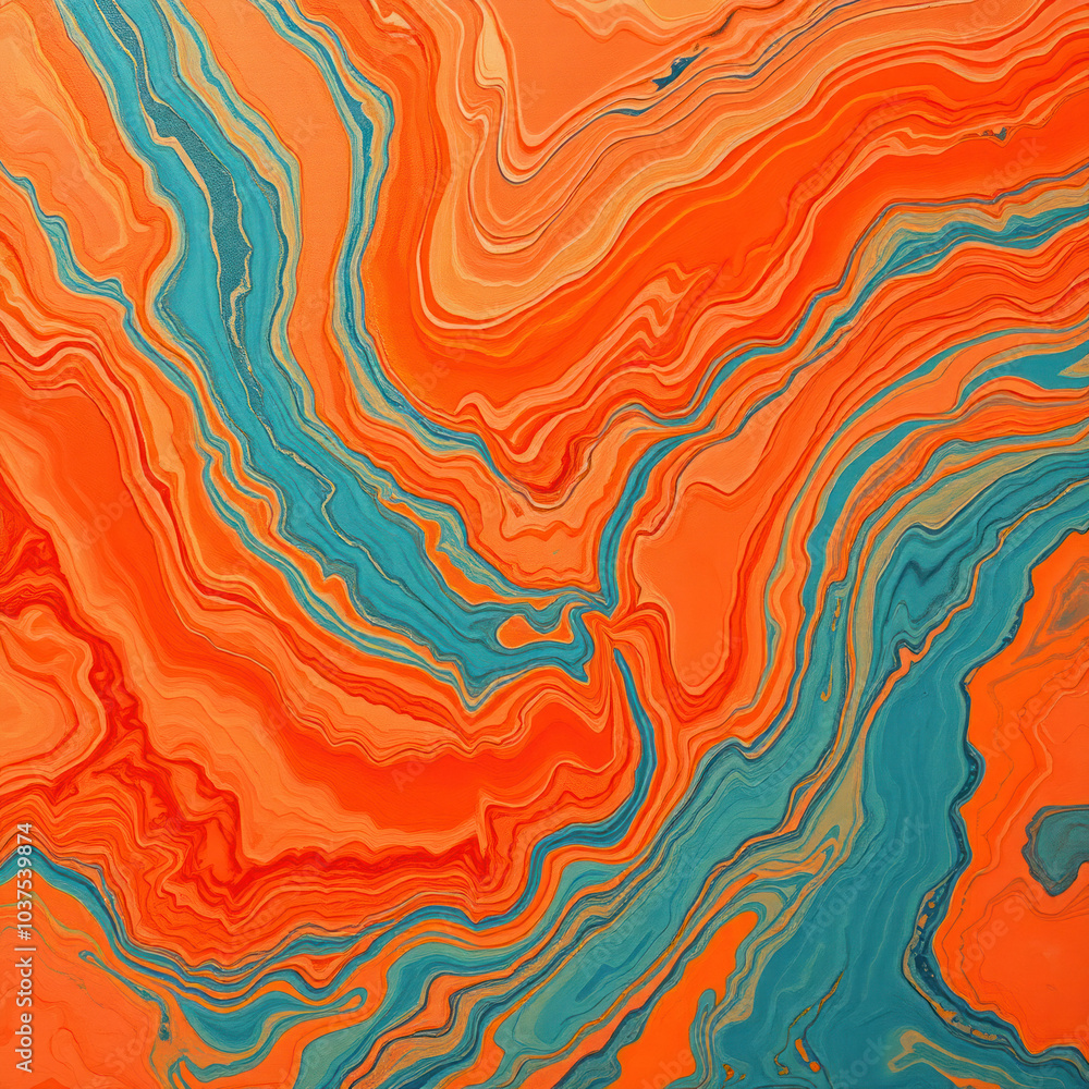 Leinwandbilder voluminous layers of paint streams in warm orange and cool blue create a dynamic abstract background