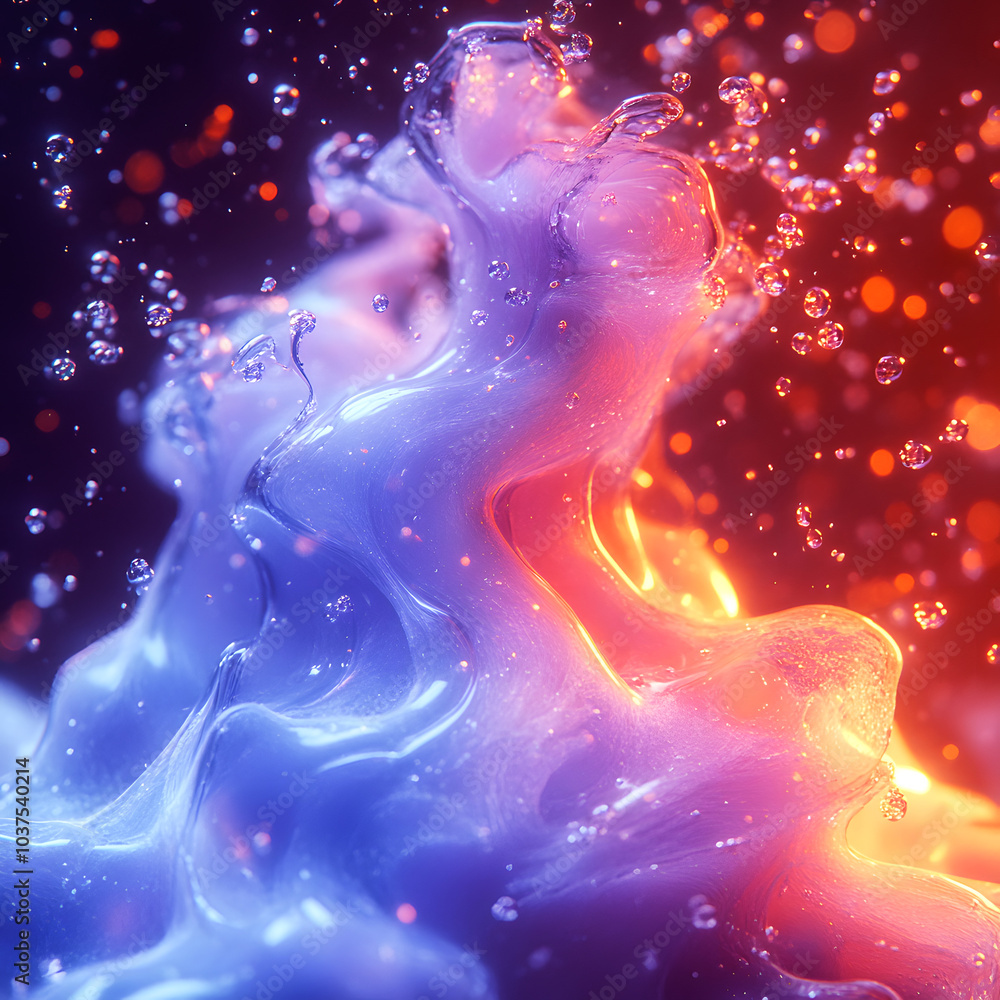 Poster gradient wave illustration of flowing thick liquid with smooth transitions of pink, purple and orang