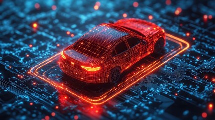 car prominently displayed and surrounded by an orange glowing map pin, symbolizing navigation and location services