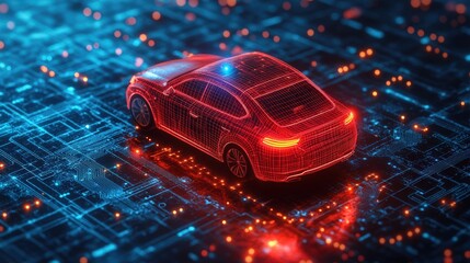 car prominently displayed and surrounded by an orange glowing map pin, symbolizing navigation and location services