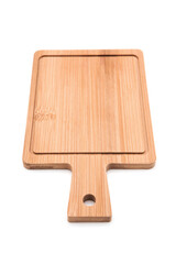 Wooden kitchen cutting board isolated on white background.	