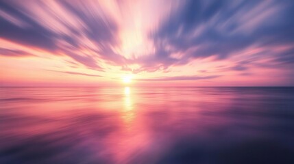 Serene Sunset at Sea: A mesmerizing panorama of a breathtaking sunset over the ocean, with vibrant hues of pink, purple, and orange painting the sky and reflecting on the tranquil water.