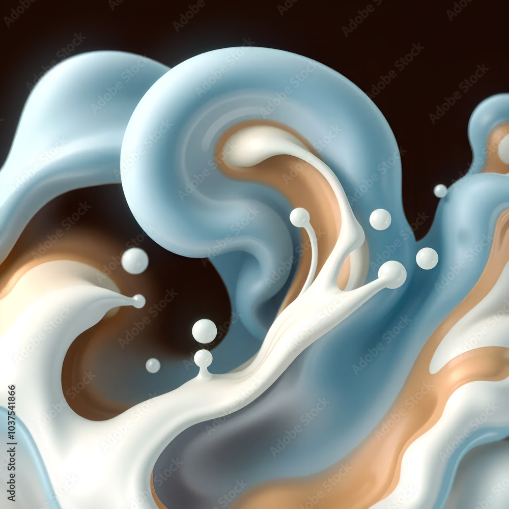Poster Dynamic scene with colorful liquid splashes depicted in an abstract style. Futuristic background.