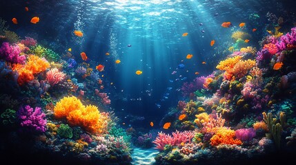 Obraz premium Vibrant underwater scene showcasing colorful coral reefs and tropical fish.
