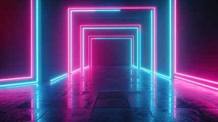 Neon Corridor with Glowing Lights