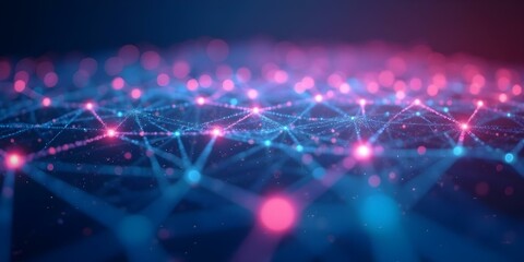 Obraz premium tech-inspired network background with a grid pattern and illuminated nodes in a cyan and magenta theme create with ai