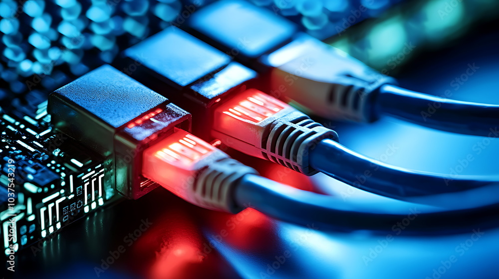 Poster Illuminated network cables the intersection of technology and connectivity in a digital world