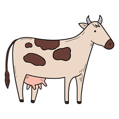 Obraz premium Hand drawn cartoon cow on white background.