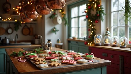 Festive Christmas kitchen with holiday treats and decorations