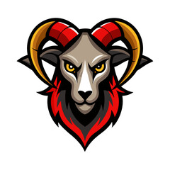 Vector art illustration of an angry goat head mascot with tribal design and wild, dangerous vibes