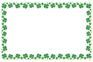 Vector Illustration Art of A Beautiful St. Patrick's Day Postcard or Wishes Card with Shamrock or 4-Leaf Clover Frame, Isolated on White Background.