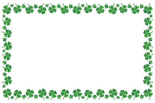 Vector Illustration Art of A Beautiful St. Patrick's Day Postcard or Wishes Card with Shamrock or 4-Leaf Clover Frame, Isolated on White Background.