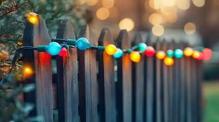 Festive Lights Adorn a Wooden Fence