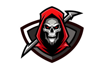 Skull vector art: a pirate symbol featuring a skull with a sword, crossbones, and a red ribbon, evoking a vintage design of danger and death