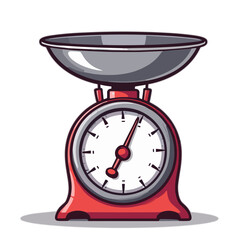 Vector icon of kitchen scale, red and silver, weight measurement tool