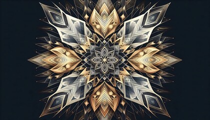 Symmetrical diamond shapes arranged in gradient ombre tones of gold and silver, radiating elegance and depth,generative ai