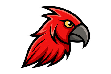 A cute cartoon vector illustration depicts a flying red and yellow macaw parrot, showcasing its vibrant feathers and distinct beak