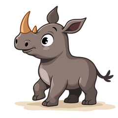 Fototapeta premium Baby cartoon rhinoceros with small horn standing against light background