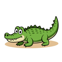 Fototapeta premium Smiling cartoon crocodile lying down with big teeth