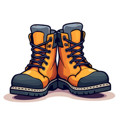 Pair of yellow work boots with black details, construction safety footwear