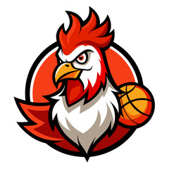 A cute cartoon rooster vector illustration, a farm animal and poultry bird drawing