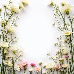 Obraz premium Delicate White & Pink Flowers Frame on White Background