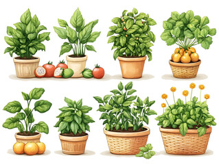Obraz premium Vibrant Home Gardening with Colorful Pots and Fresh Herb Collection