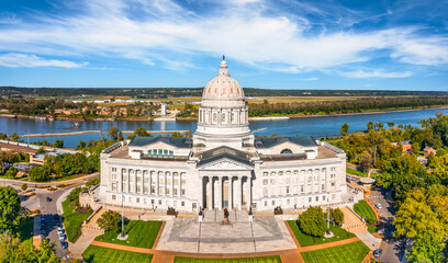 Aerial view of Missouri State Capitol, in Jefferson City. The Missouri State Capitol is the home of the Missouri General Assembly and the executive branch of government of the U.S. state of Missouri