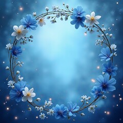 Enchanting Blue Flower Wreath on Dreamy Sky