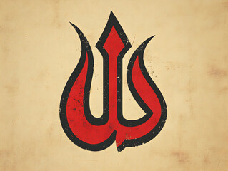 Bold Red and Black Trident Logo Design with Flame Elements and Vintage Texture Art