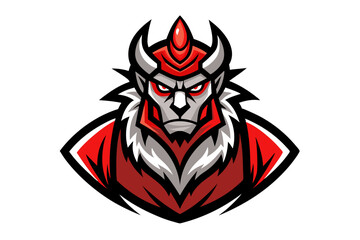 A red devil mascot with a tribal flaming heart tattoo design shows a cartoon monster head engulfed in fire, a vector illustration of evil art