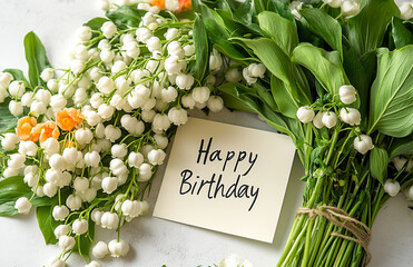 Naklejka premium A bouquet of peon of the valley flowers with an 