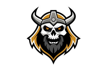 Viking Skull Mascot: A fearsome Viking skull mascot illustration with a helmet, beard, and horns, embodying strength and the spirit of a warrior. 
