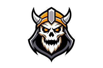 Viking Skull Mascot A fierce illustration of a Viking skull, adorned with a horned helmet, capturing the essence of strength and Viking spirit.