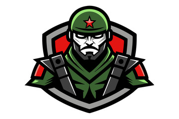  A powerful illustration depicting a stoic, masked soldier with a star emblem, set against a shield, embodying protection, duty, and strength.