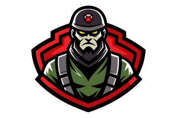  A strong military personnel graphic, set against a stylized shield, conveys resilience, courage and strength in the face of adversity.