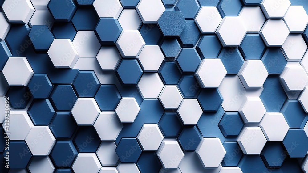 Poster abstract hexagon pattern: a mesmerizing pattern of white and blue hexagons creates a dynamic and mod