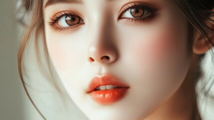 Fashionable Female Portrait with Elegant Makeup and Red Lipstick