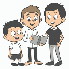 Boy Reading Book Outline Vector Illustration | Minimalist Line Art on White Background